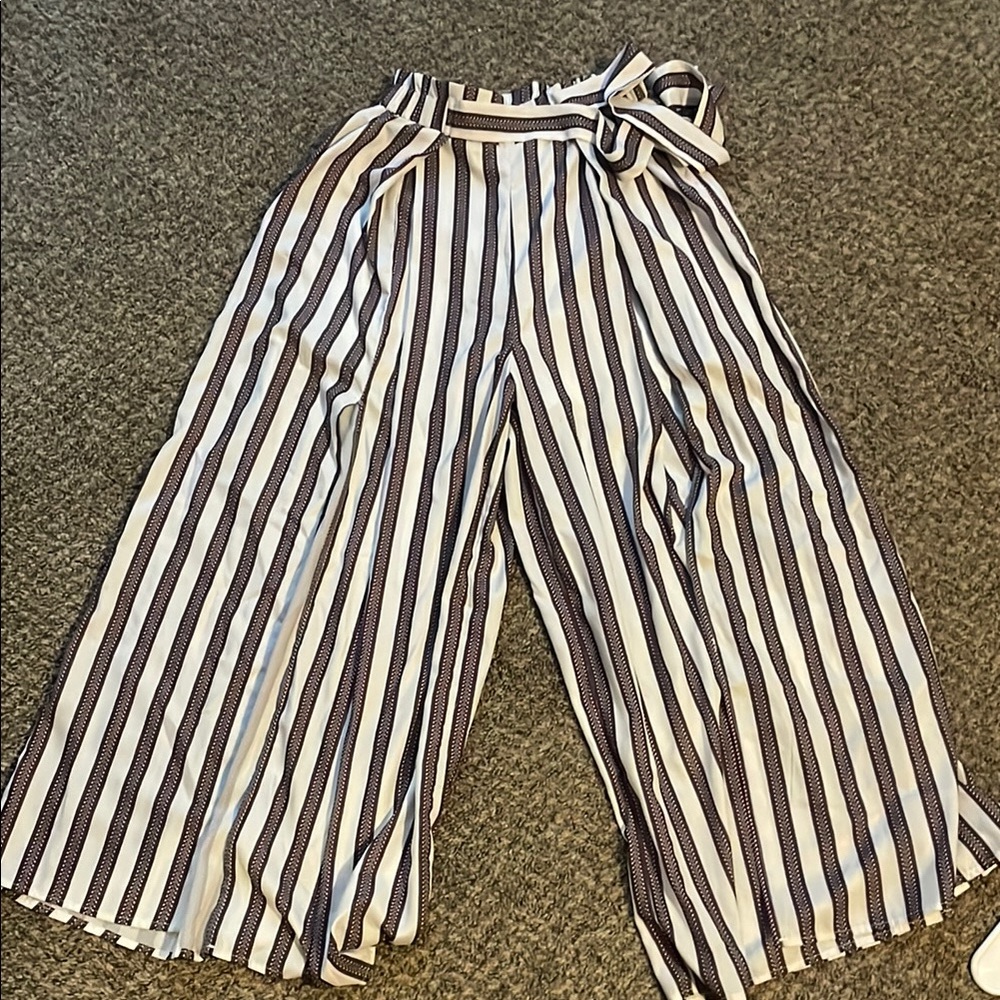 Striped Wide-Leg Pants with Belt